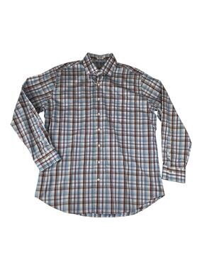 Peter Millar mens extra large XL Blue Brown plaid Casual Button Down Shirt long